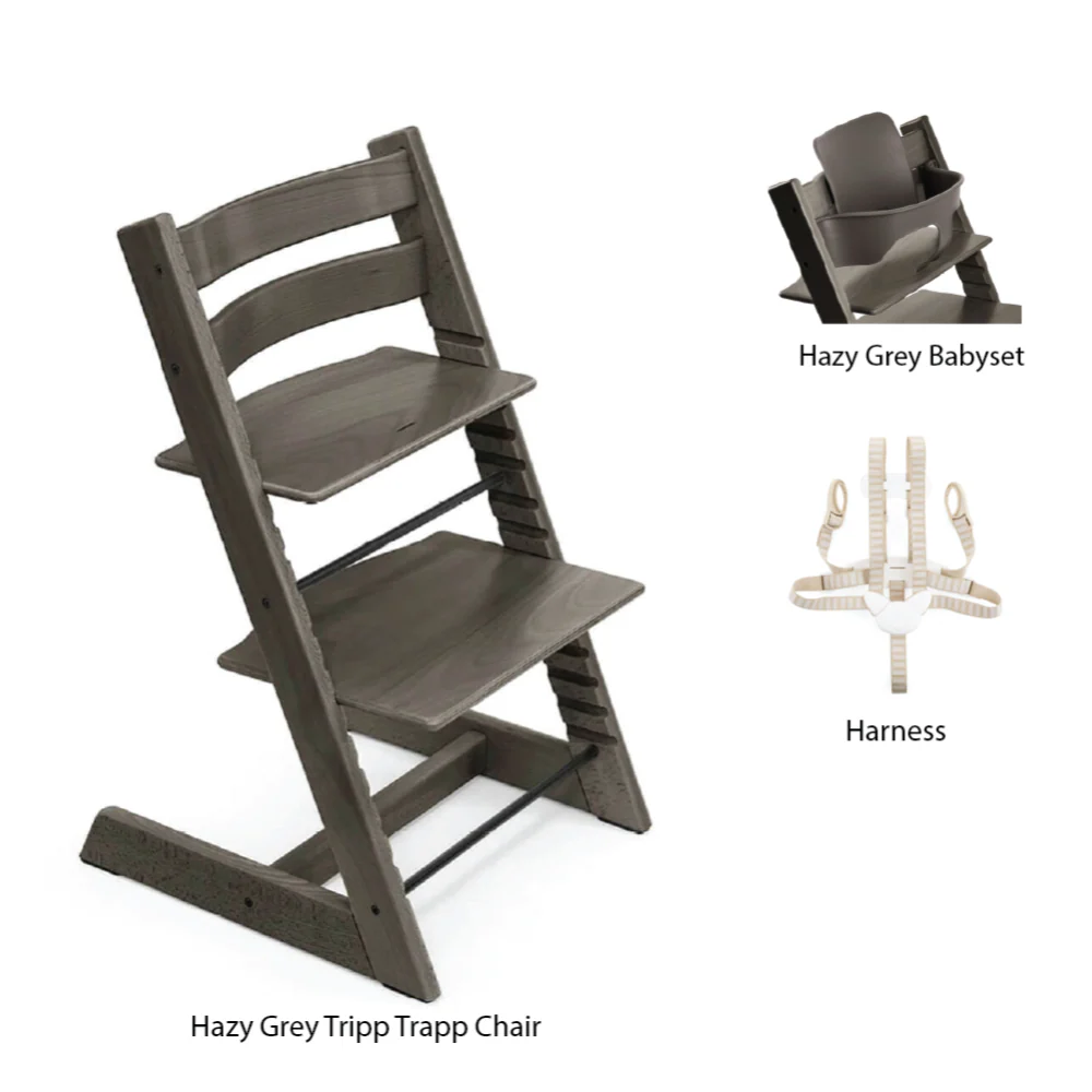 Stokke Tripp Trapp Highchair Combo (Chair, Babyset And Harness) - Hazy Grey