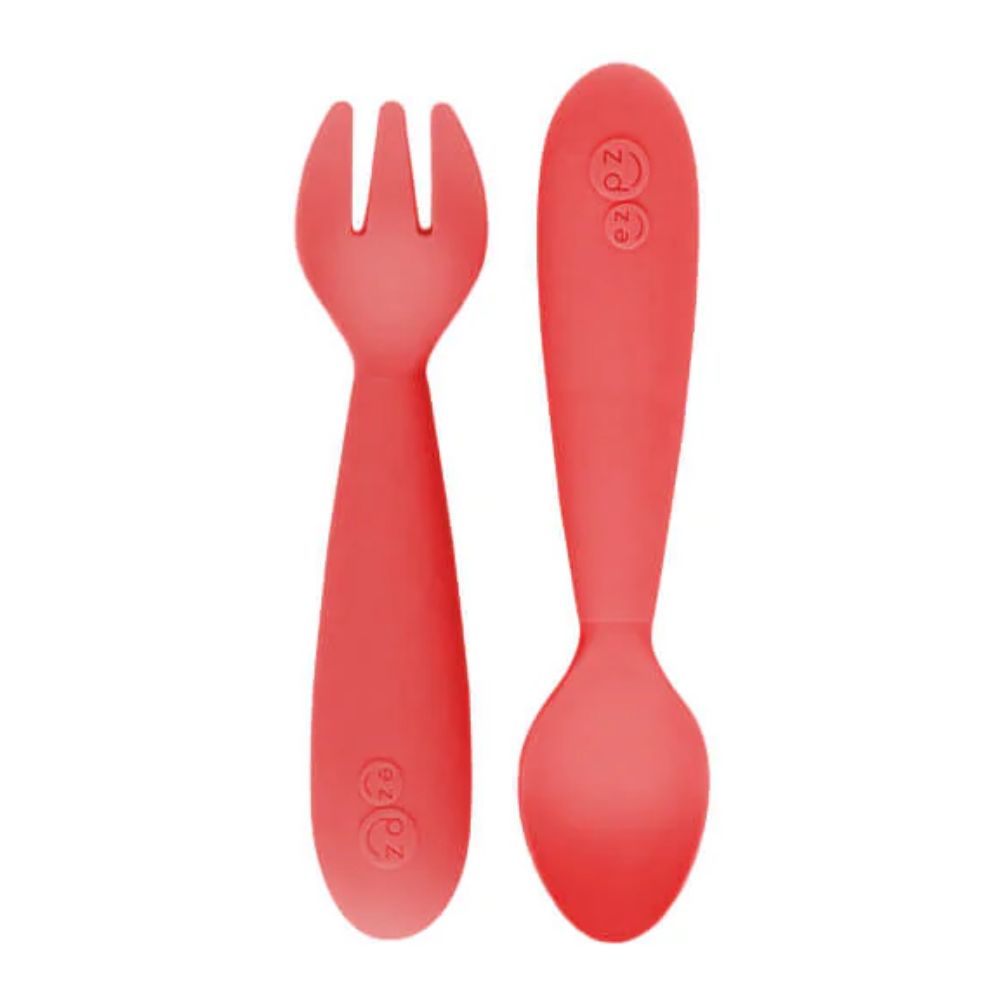 Mini Utensils for Toddlers (Spoon & Fork) - Coral