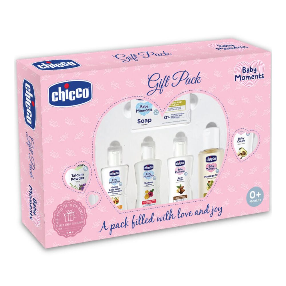 Chicco Baby Caring Pink New Born Gift Set-Pack Of 7-Gift For Baby Shower & Baby Birthday- Pink