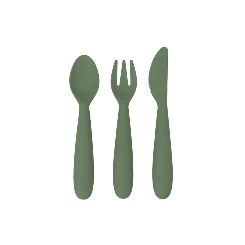 Happy Utensils for Toddlers(Spoon, Fork & Knife) - Olive