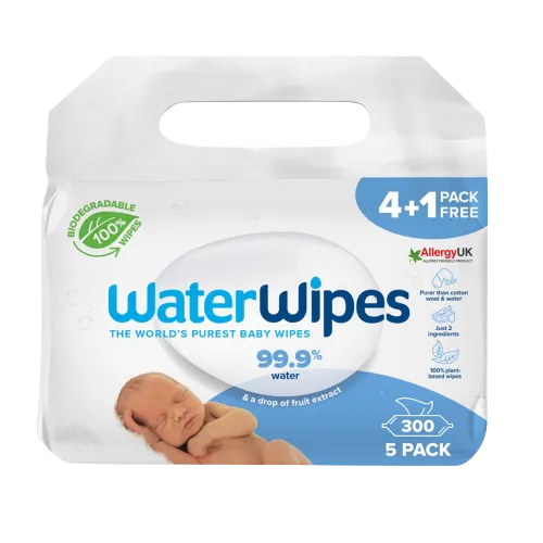 Waterwipes Biodegradable, Sensitive Newborn Bioegradable Baby Wipes (4+1 pack) 4x60 + 60 Free Wipes