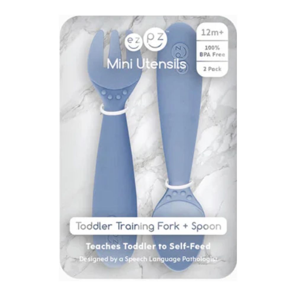 Mini Utensils for Toddlers (Spoon & Fork) - Indigo