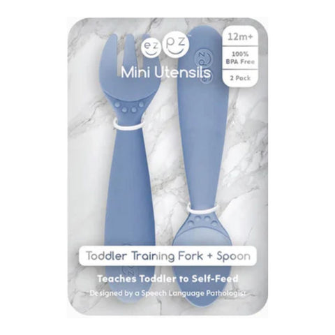 Mini Utensils for Toddlers (Spoon & Fork) - Indigo