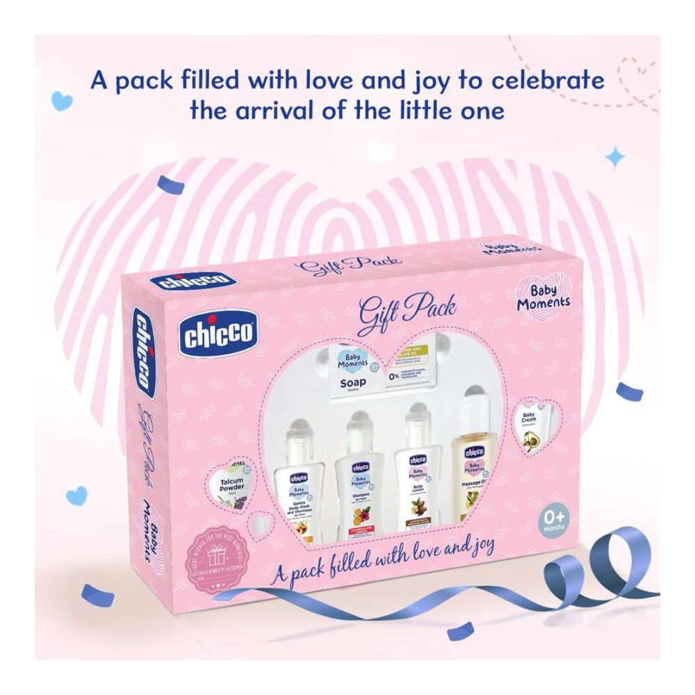 Chicco Baby Caring Pink New Born Gift Set-Pack Of 7-Gift For Baby Shower & Baby Birthday- Pink