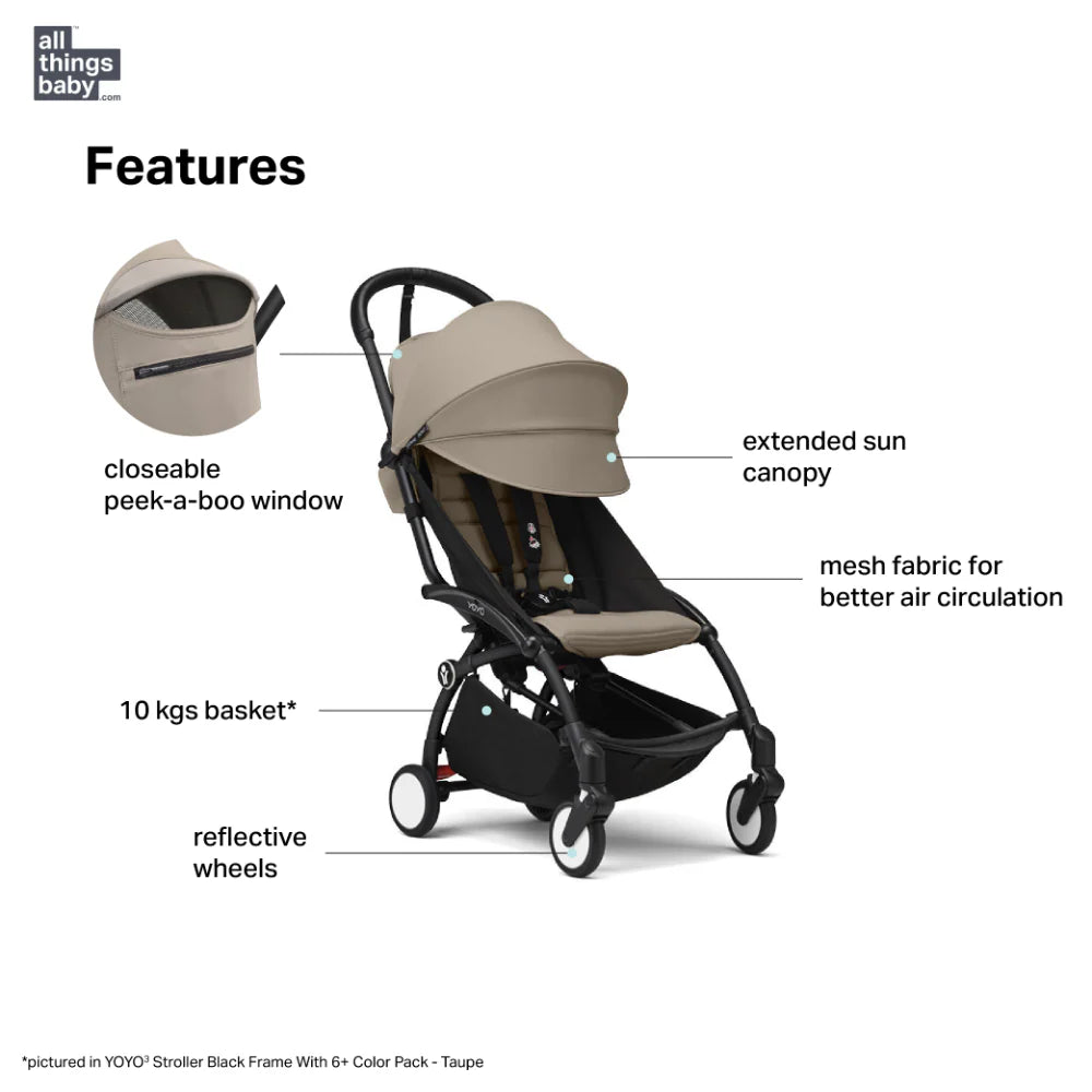 Babyzen Stroller YOYO³ with 6+ Color Pack - White Frame - Taupe
