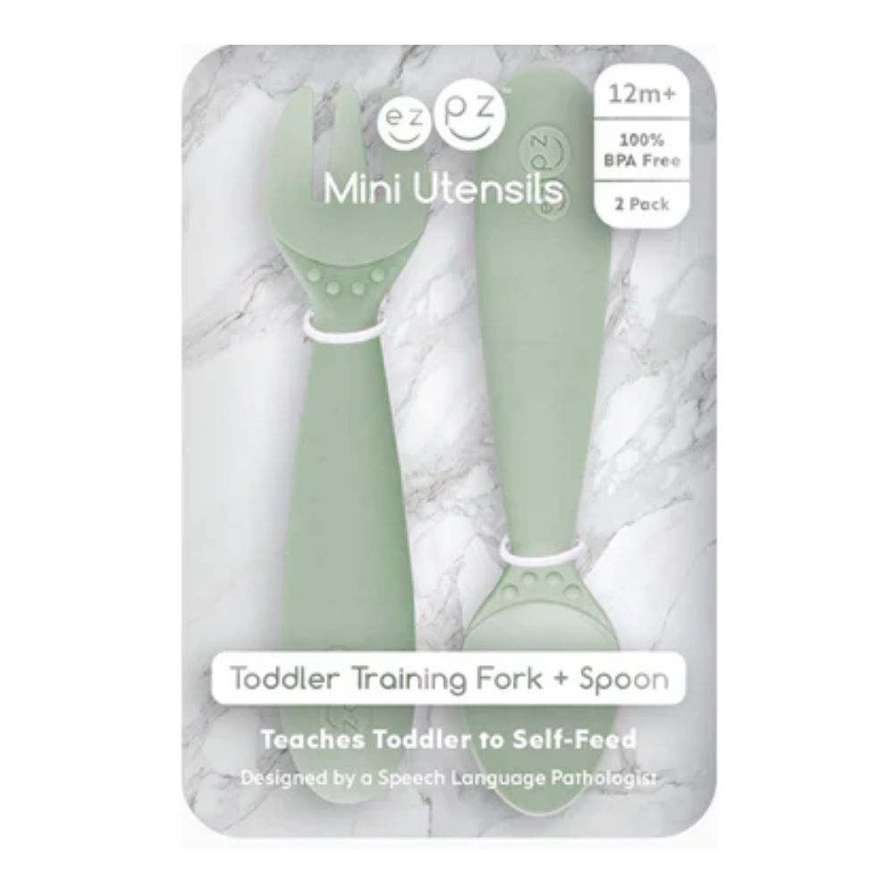 Mini Utensils for Toddlers (Spoon & Fork) - Sage