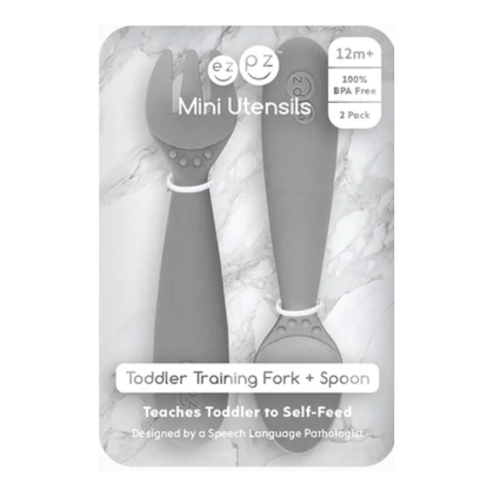 Mini Utensils for Toddlers (Spoon & Fork) - Gray