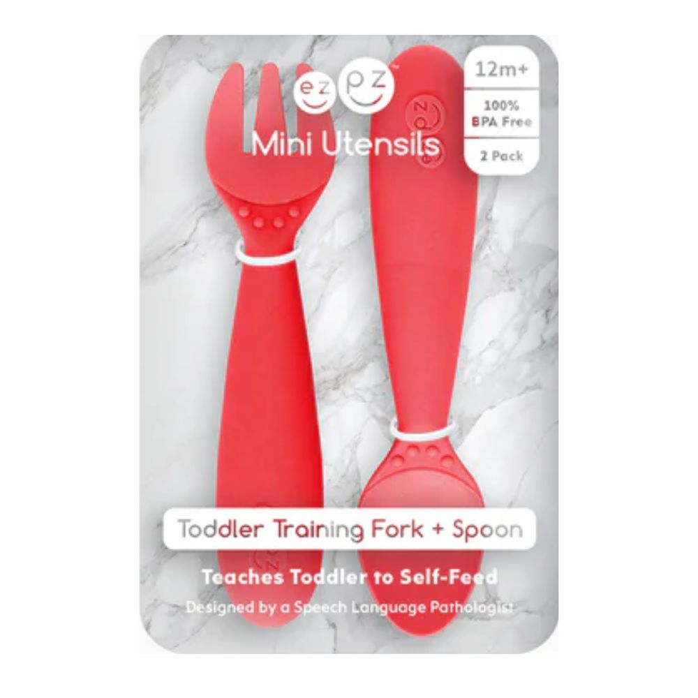 Mini Utensils for Toddlers (Spoon & Fork) - Coral