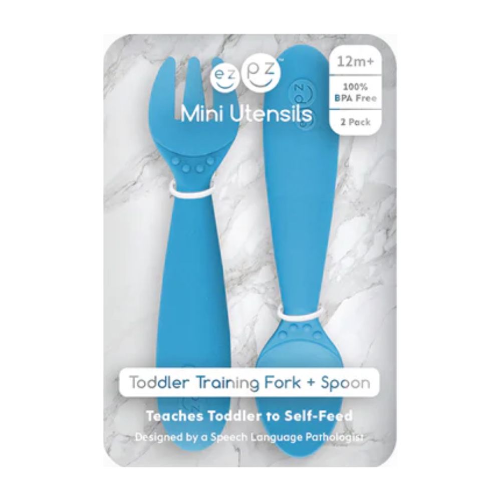 Mini Utensils for Toddlers (Spoon & Fork) - Blue