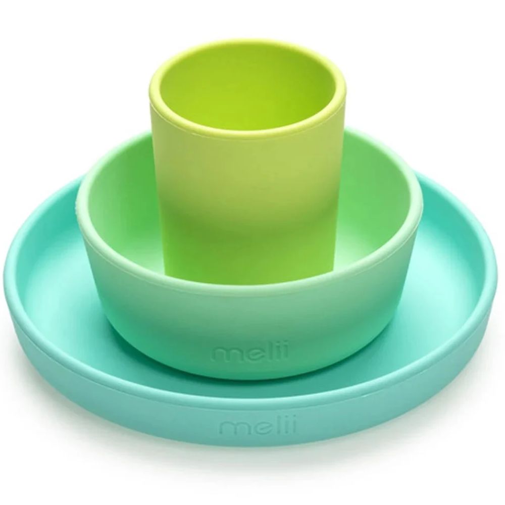 3 Piece Silicone Feeding Set Lime, mint, blue