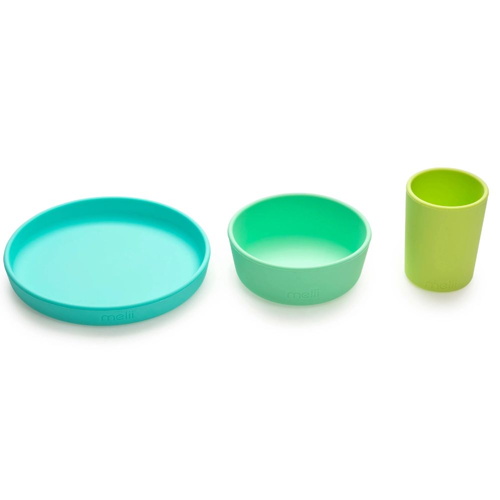 3 Piece Silicone Feeding Set Lime, mint, blue