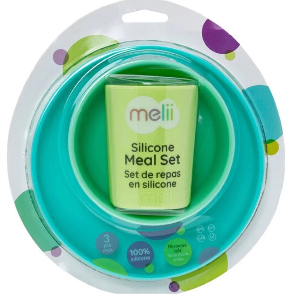 3 Piece Silicone Feeding Set Lime, mint, blue