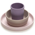 3 Piece Silicone Feeding Set Purple, grey, pink
