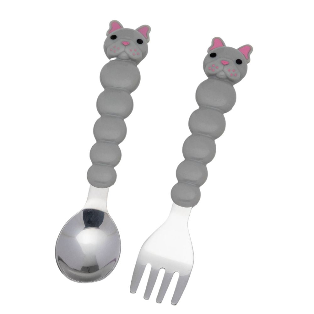 Stainless Steel Spoon & Fork Set with Carrying Case - Grey