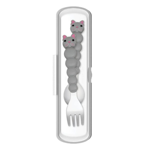 Stainless Steel Spoon & Fork Set with Carrying Case - Grey