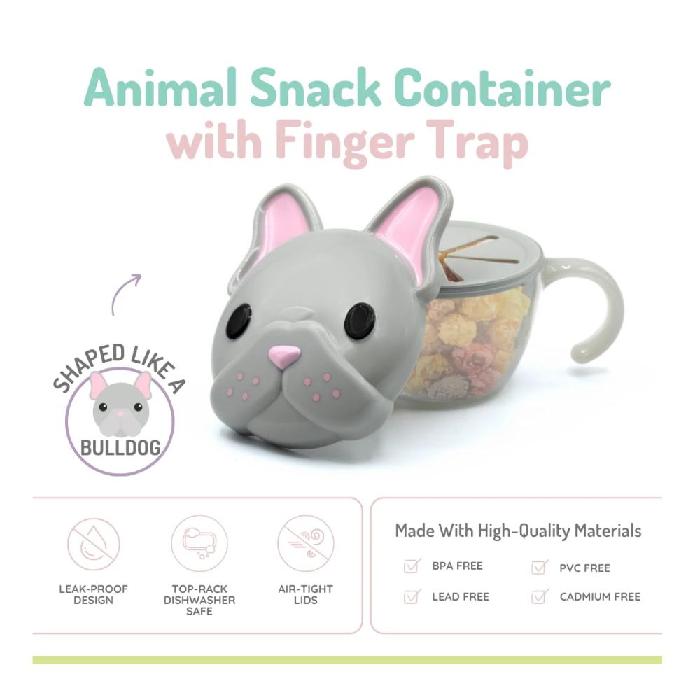 Snack Container with Finger Trap Bulldog- Grey