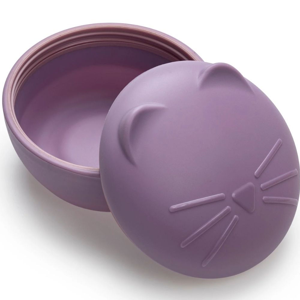 Silicone Bowl with Lid & Utensils Cat- Purple