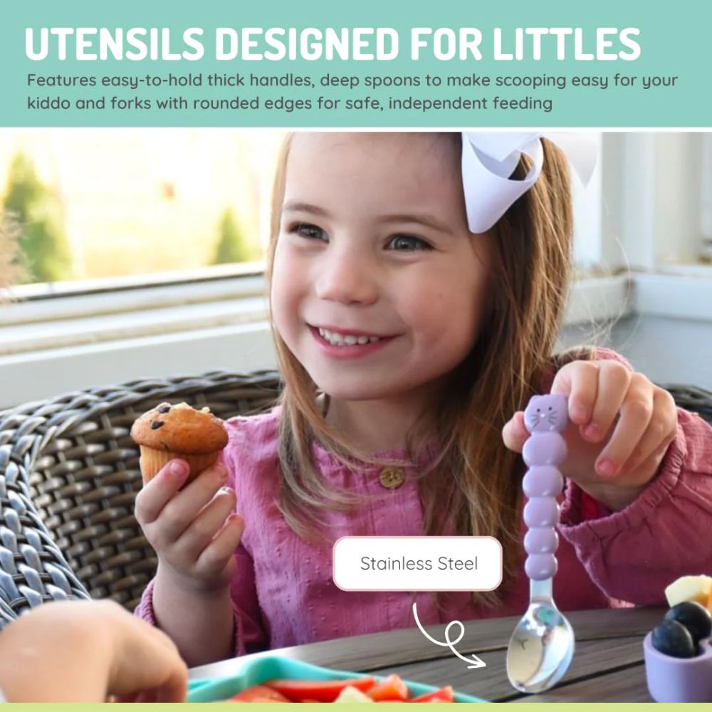 Silicone Bowl with Lid & Utensils Cat- Purple