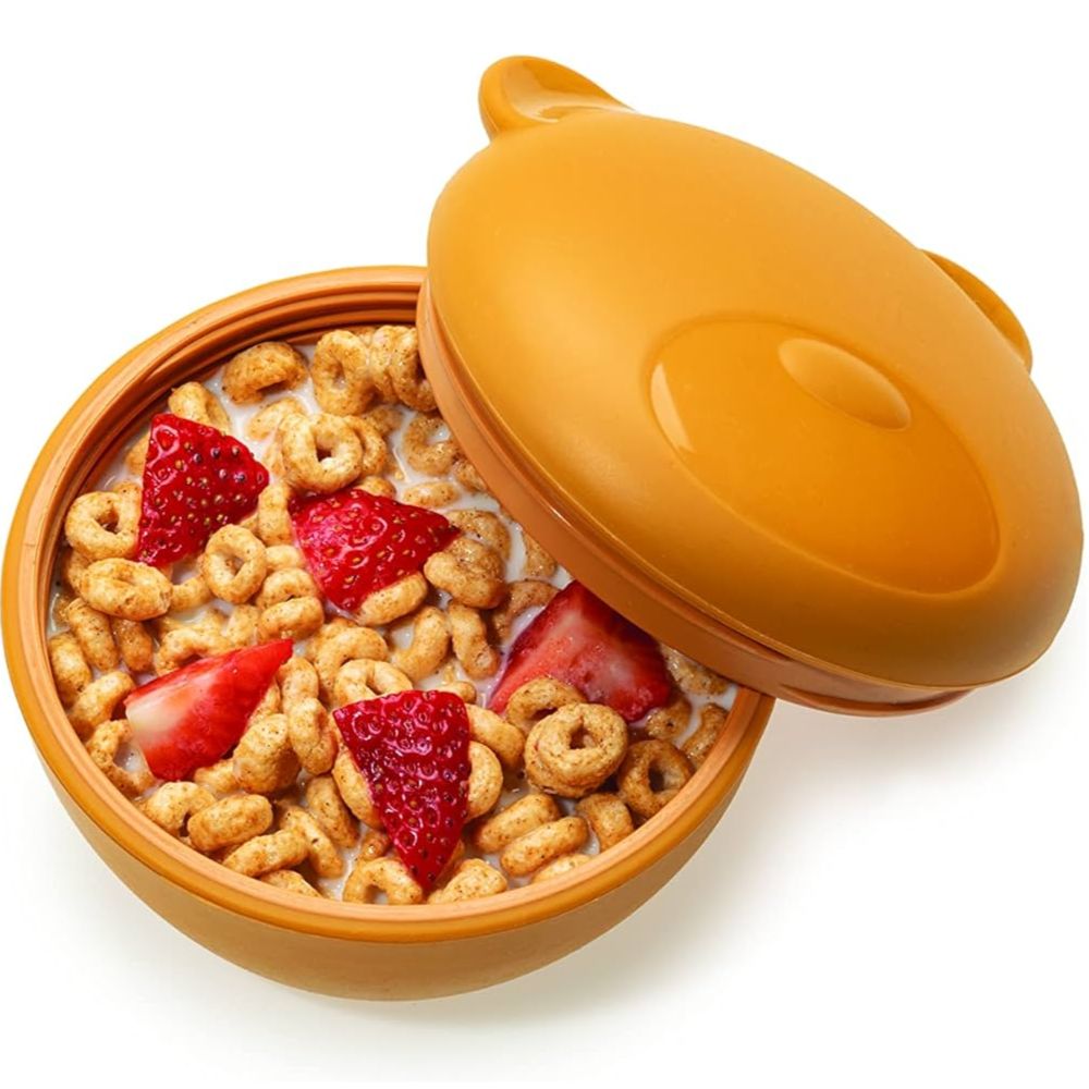 Silicone Bowl with Lid & Utensils- Bear Brown