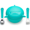 Silicone Bowl with Lid & Utensils- Shark Blue