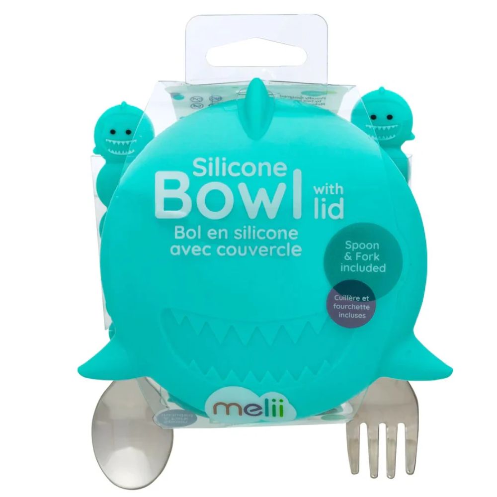 Silicone Bowl with Lid & Utensils- Shark Blue