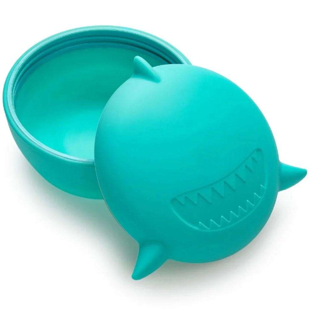 Silicone Bowl with Lid & Utensils- Shark Blue