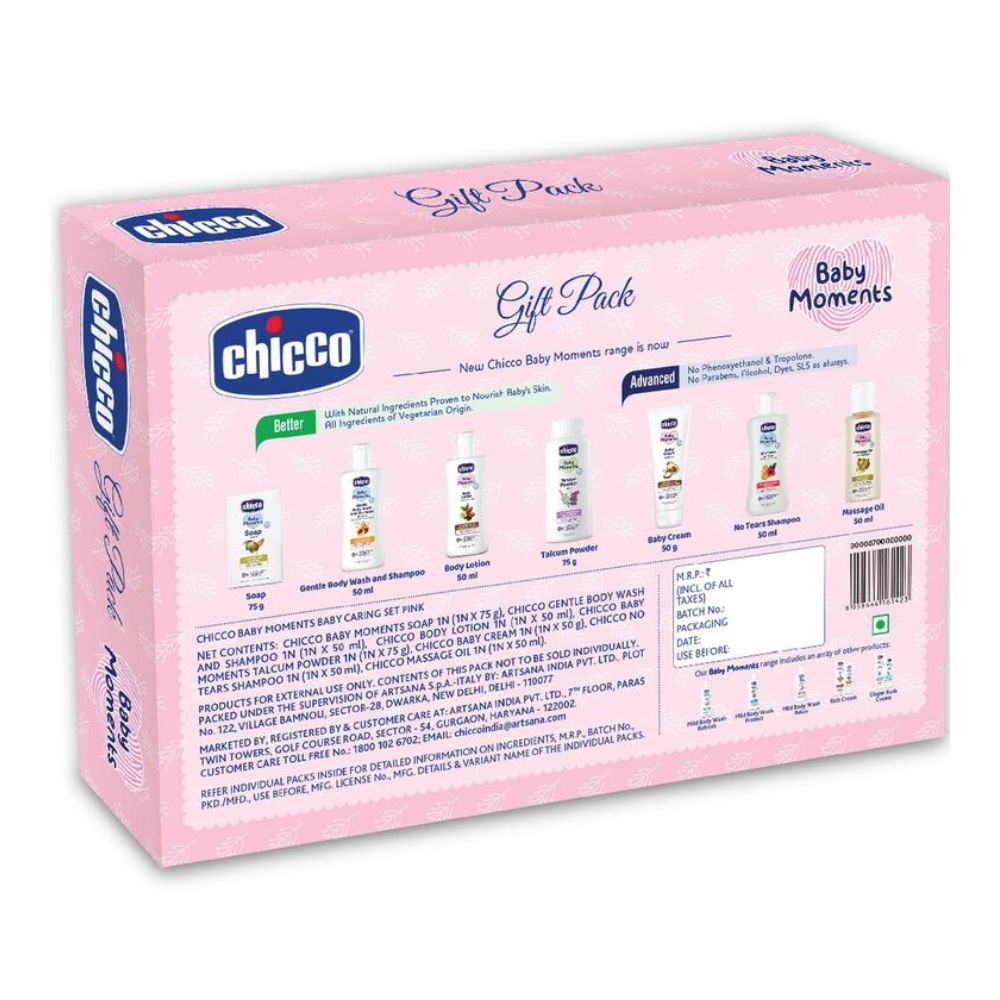 Chicco Baby Caring Pink New Born Gift Set-Pack Of 7-Gift For Baby Shower & Baby Birthday- Pink