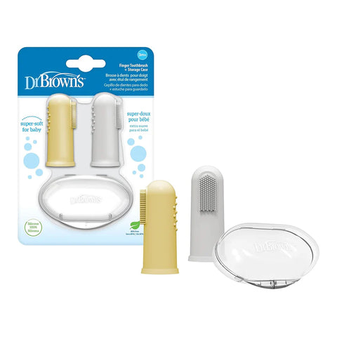 Silicone Finger Toothbrush with case Gray and Yellow Pack Of 2