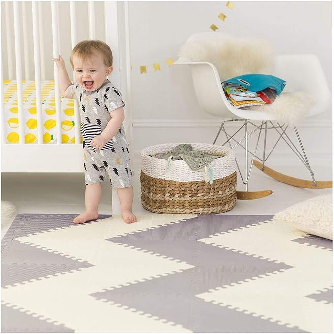 Playspot Geo Foam Floor Tiles - Grey Cream