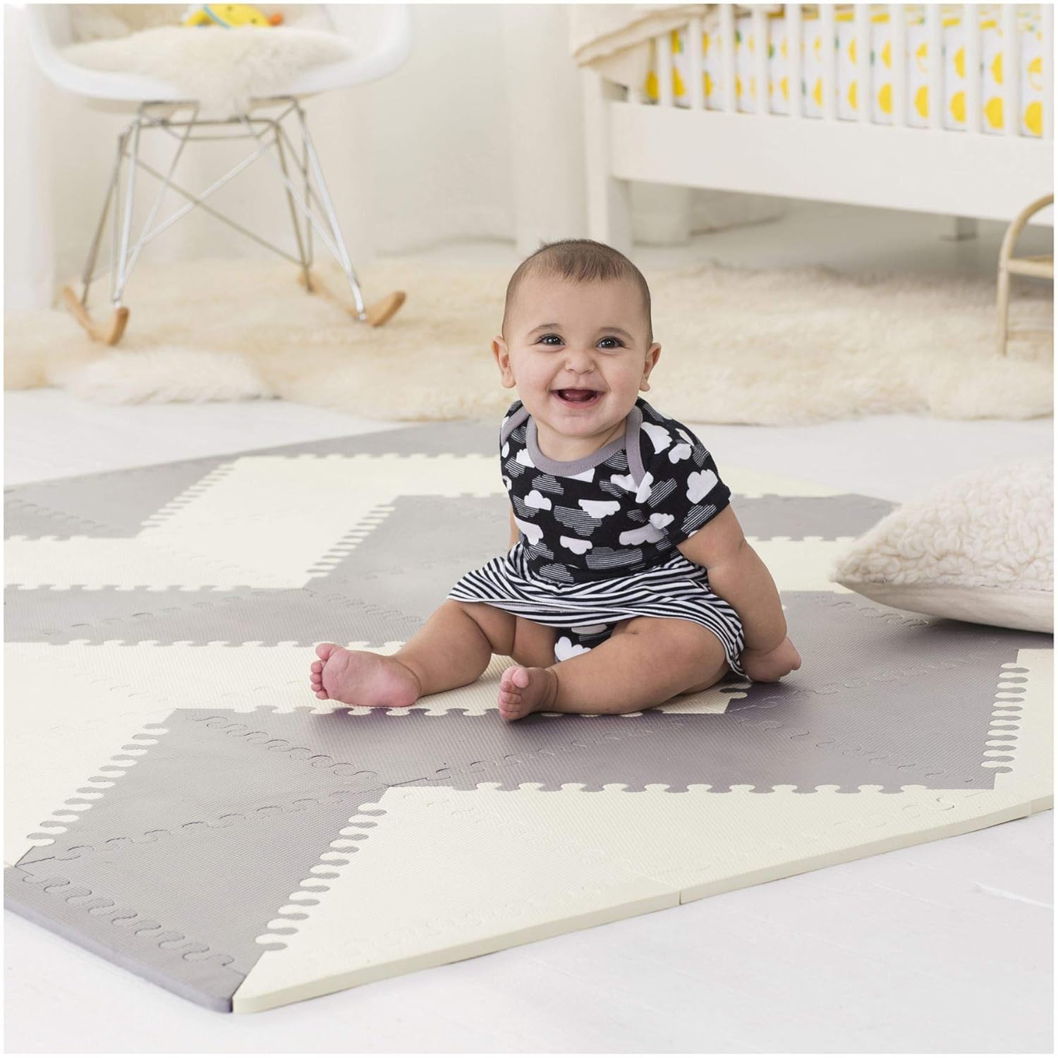 Playspot Geo Foam Floor Tiles - Grey Cream