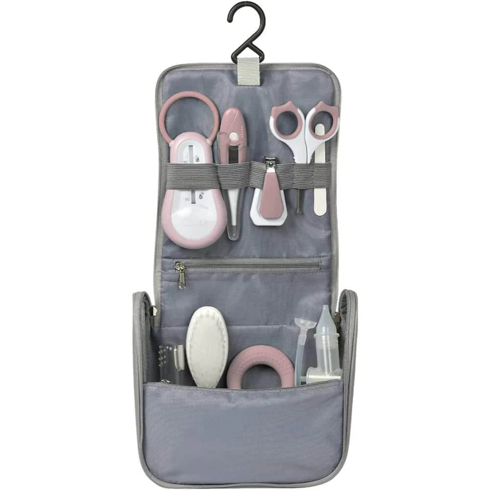 Grooming Kit - Hanging Toiletry Pouch with 9 Accessories - Pink