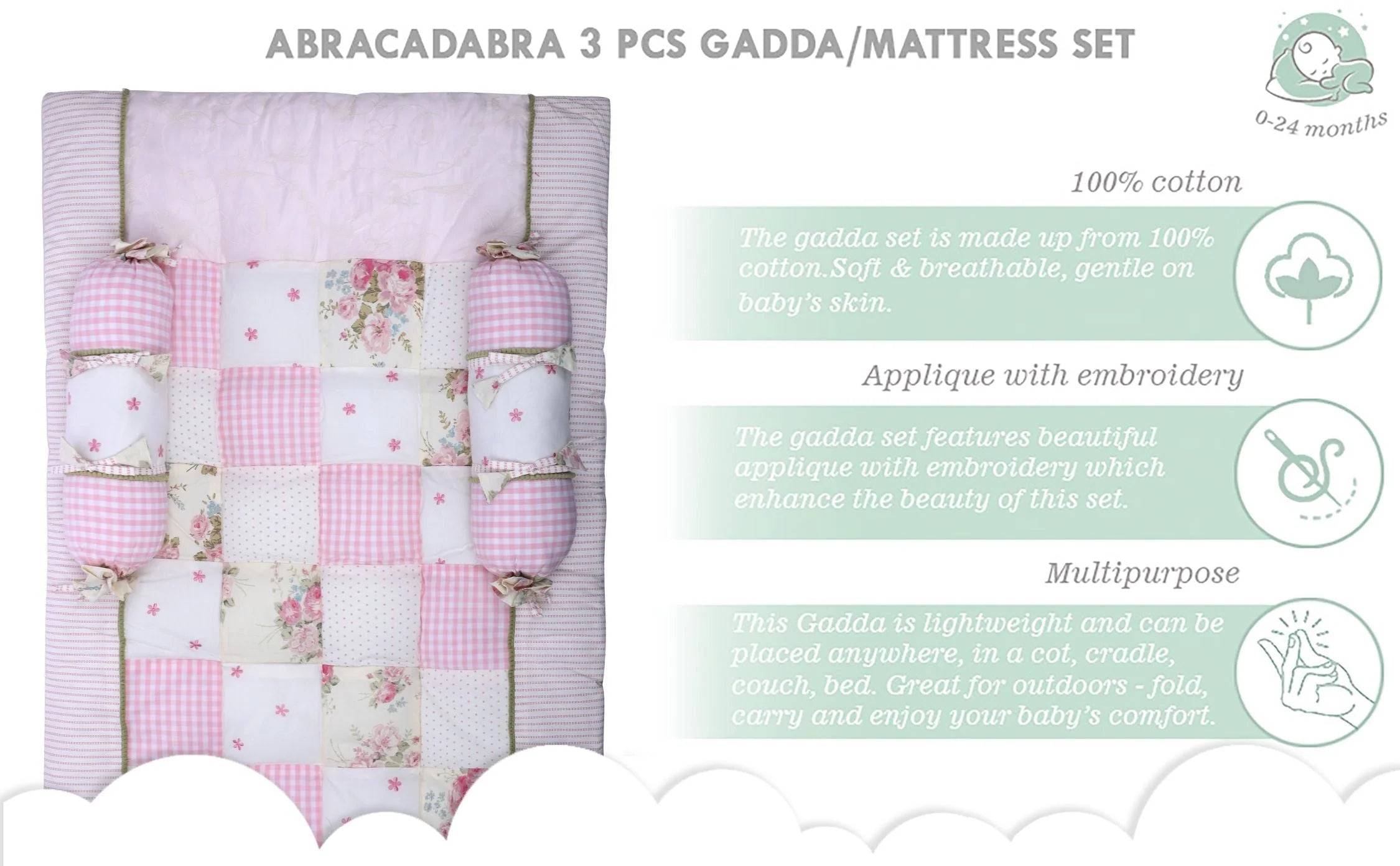 Abracadabra Gadda Set With Two Bolsters - Vintage