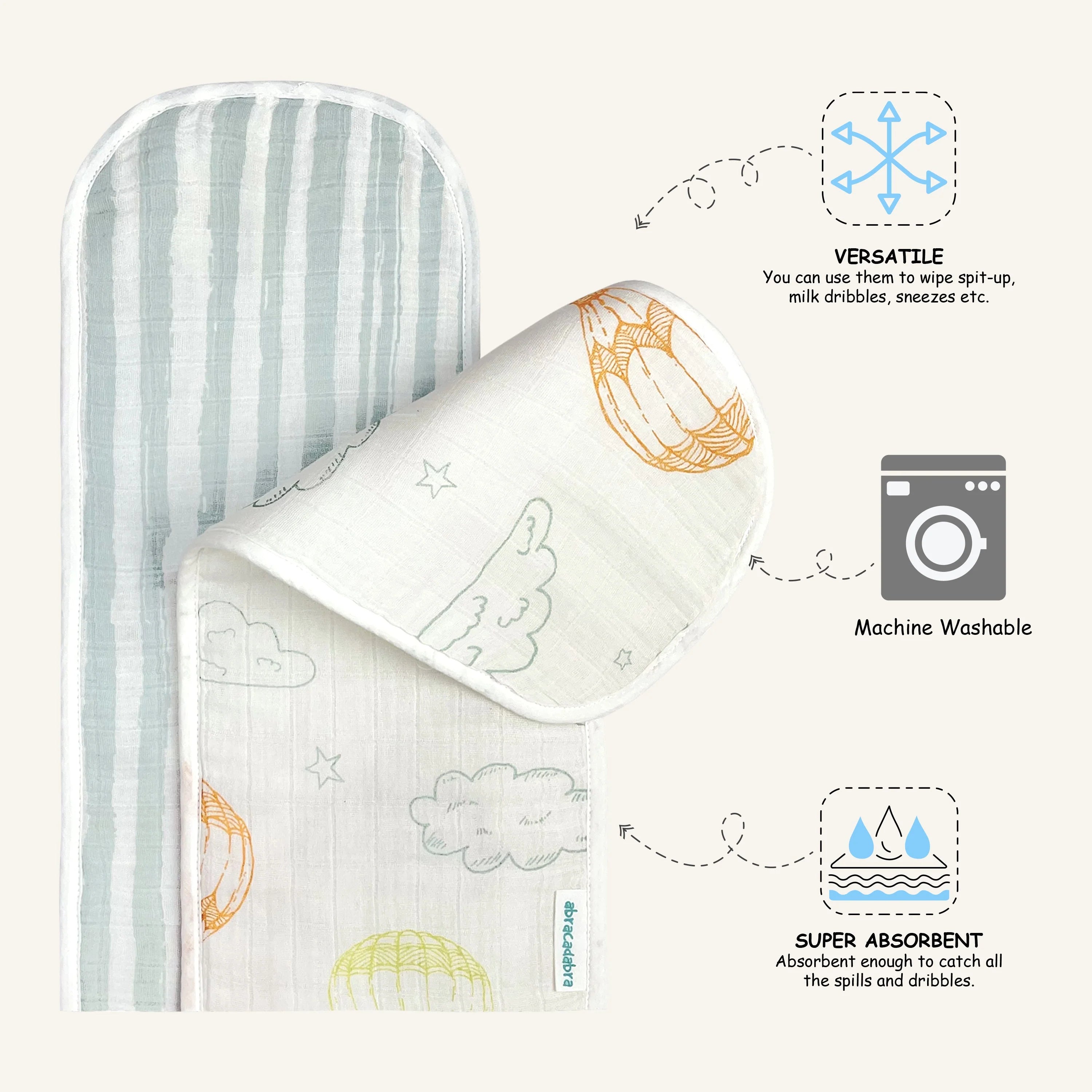 Abracadabra Muslin Burp Pad - Hot Air Balloon
