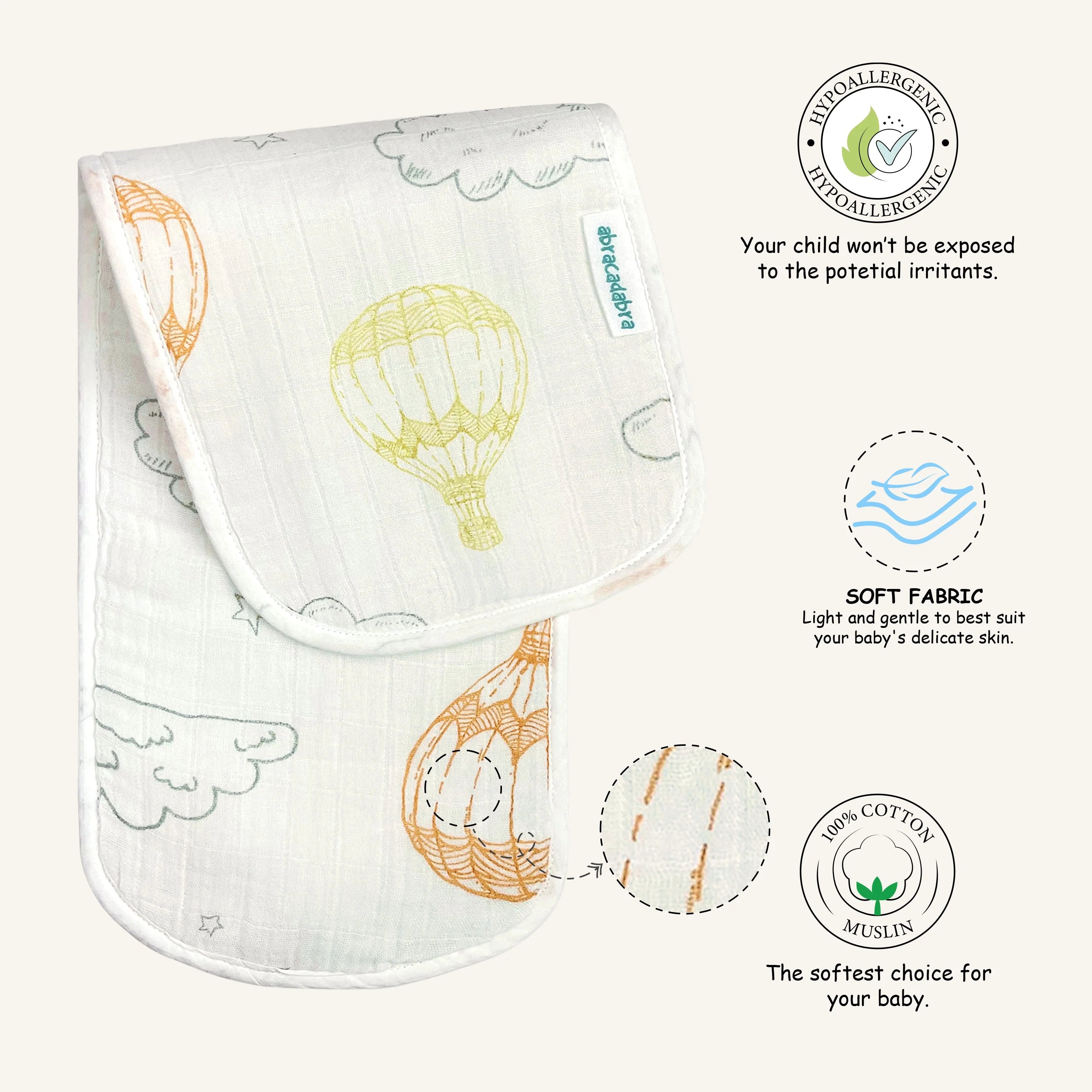 Abracadabra Muslin Burp Pad - Hot Air Balloon