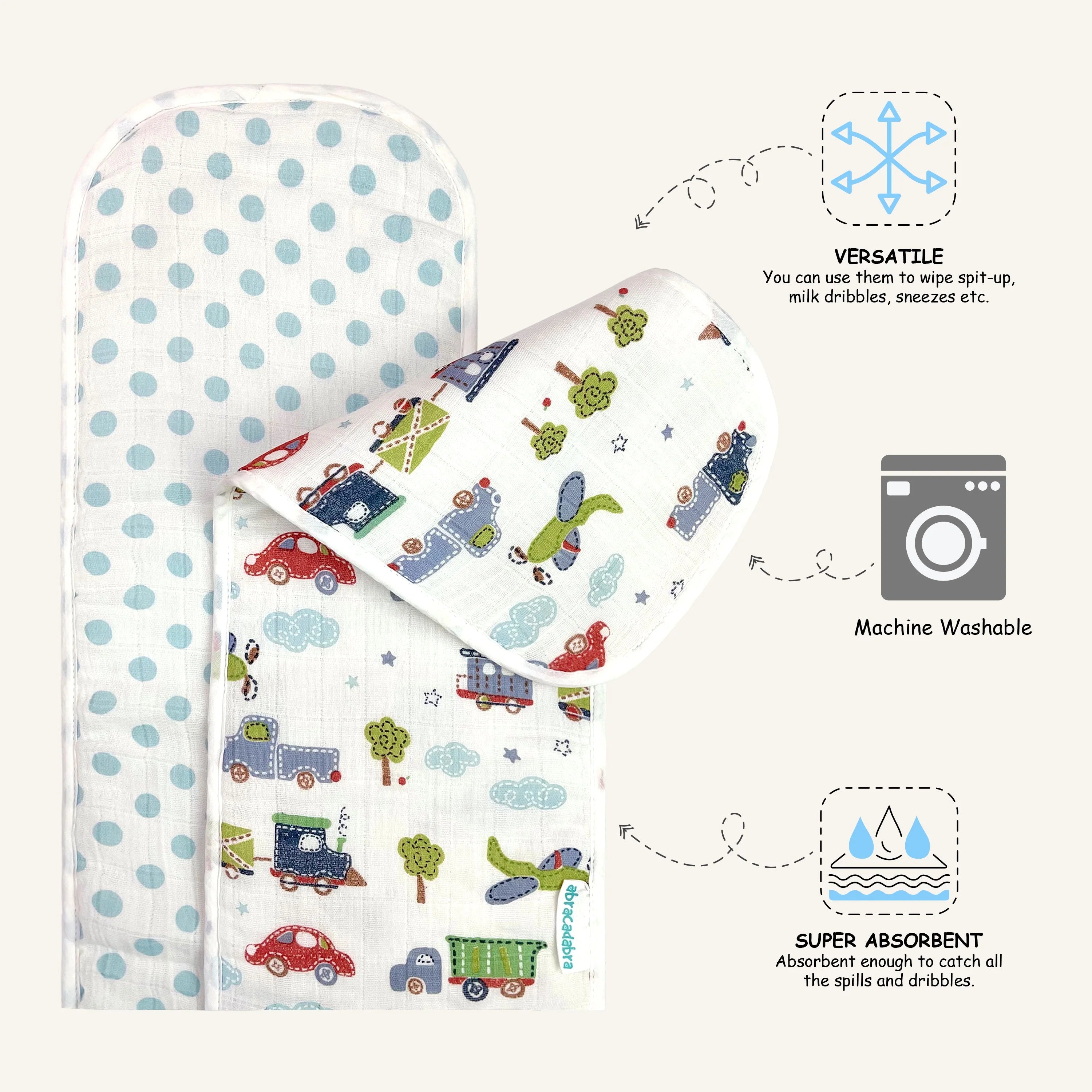 Abracadabra Muslin Burp Pad - Transport