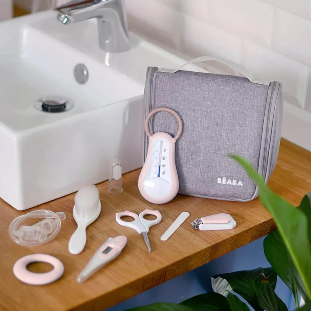 Grooming Kit - Hanging Toiletry Pouch with 9 Accessories - Pink