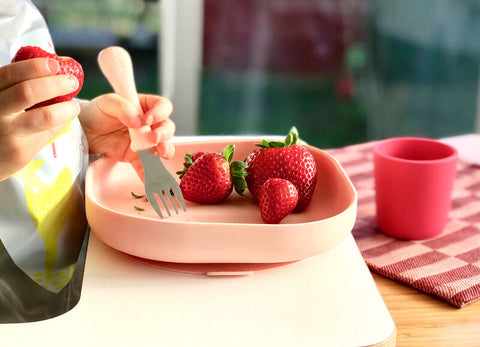 3-Piece Stainless Steel Baby Feeding Set - Vintage pink