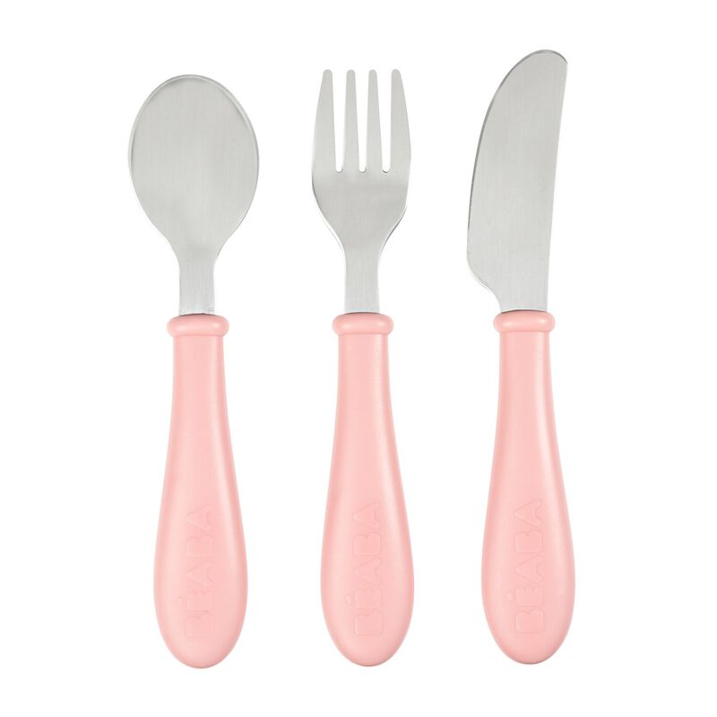 3-Piece Stainless Steel Baby Feeding Set - Vintage pink