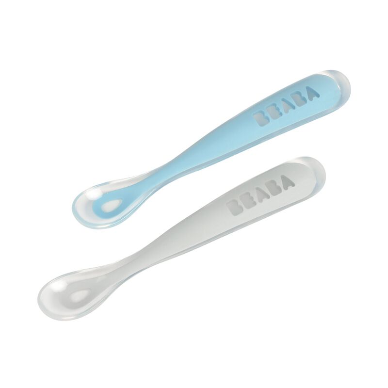 Set of 2 Easy-Grip 1st Stage Silicone Spoons-Windy Blue/ Light Mist