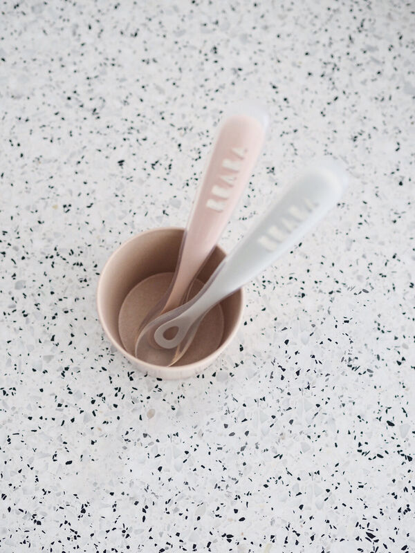 Set of 2 Easy-Grip 1st Stage Silicone Spoons - Vintage Pink/Light Mist