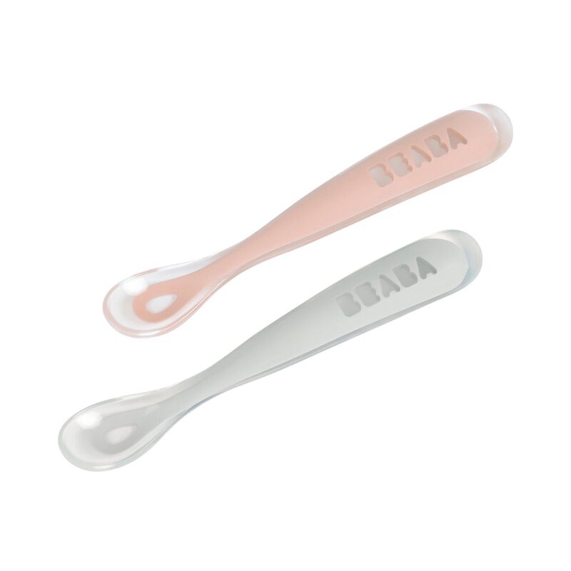 Set of 2 Easy-Grip 1st Stage Silicone Spoons - Vintage Pink/Light Mist