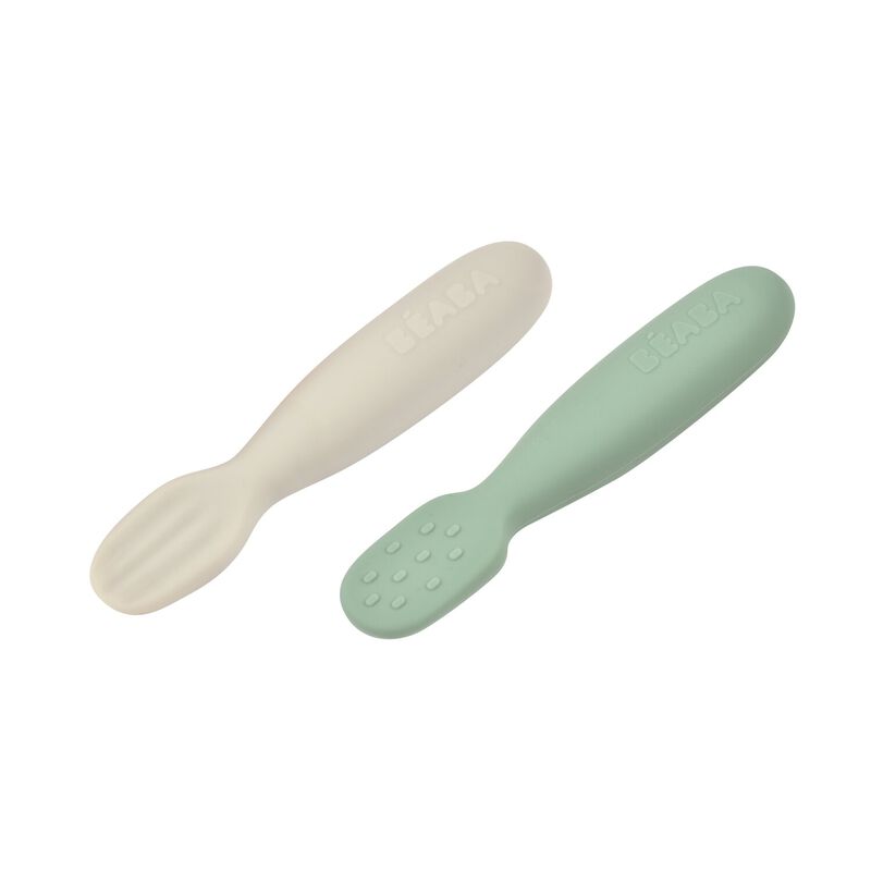 Set of 2 Silicone Pre-Feeding Spoons - Sage Green/Velvet Grey