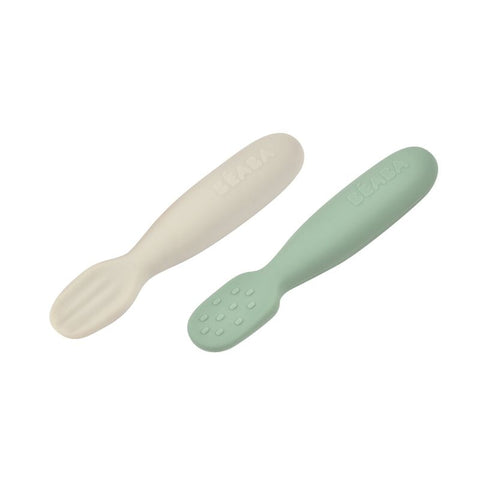 Set of 2 Silicone Pre-Feeding Spoons - Sage Green/Velvet Grey