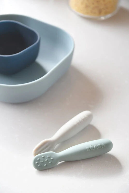 Set of 2 silicone pre-spoons sage green / velvet grey