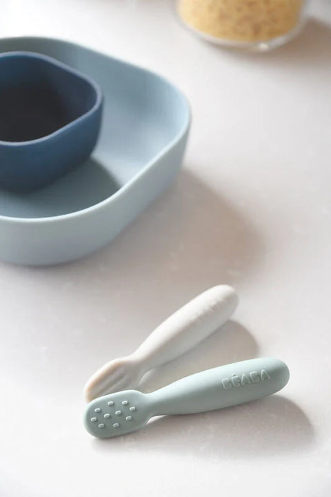 BeabaSet of 2 silicone pre-spoons sage green / velvet grey