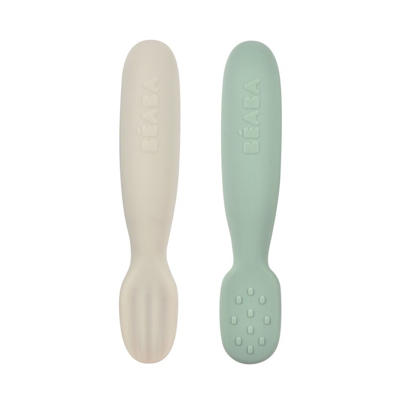 Set of 2 Silicone Pre-Feeding Spoons - Sage Green/Velvet Grey