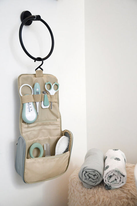 Grooming Kit - Hanging Toiletry Pouch with 9 Accessories - Sage Green