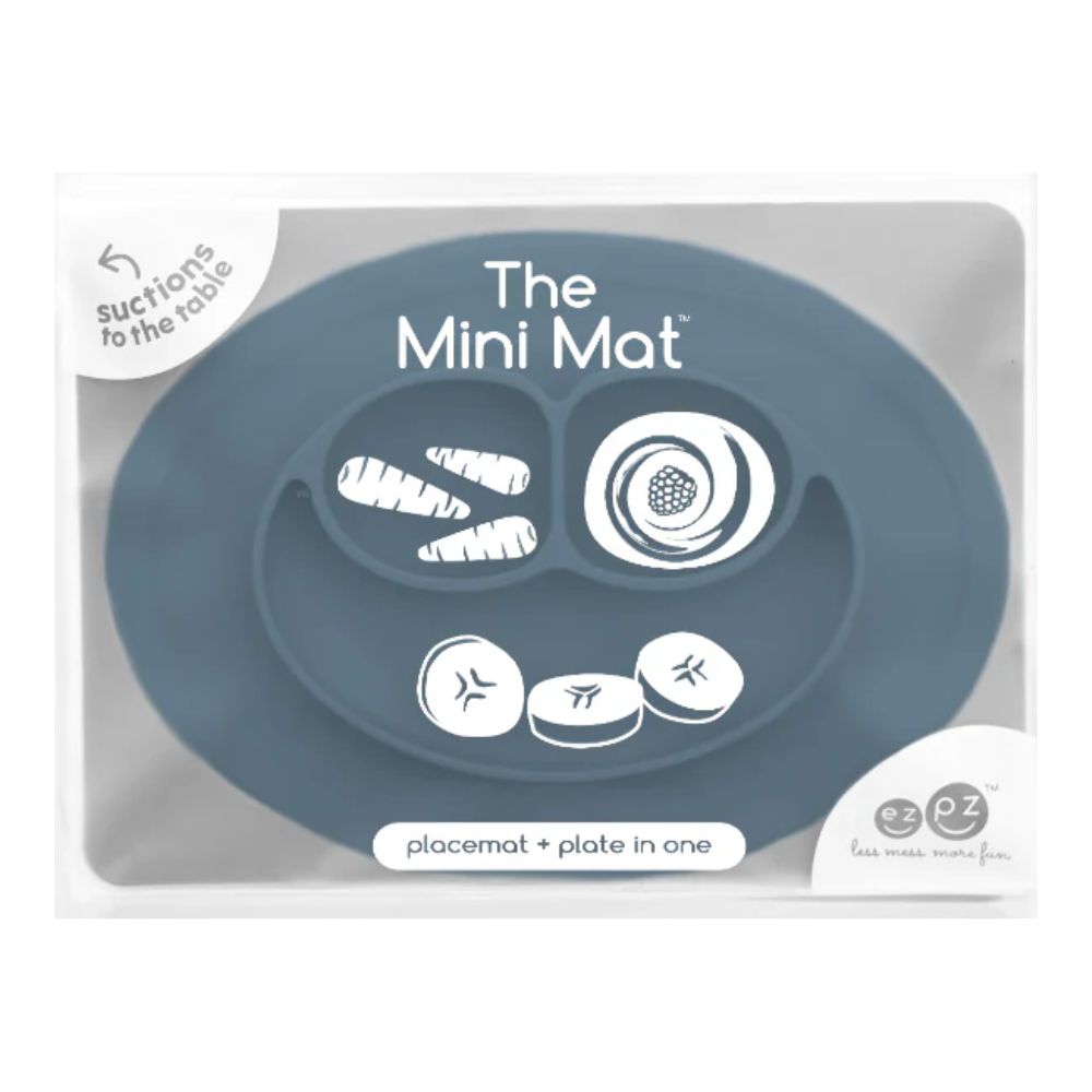 Mini Feeding Set for Toddlers (Mat, Spoon & Fork)- Indigo