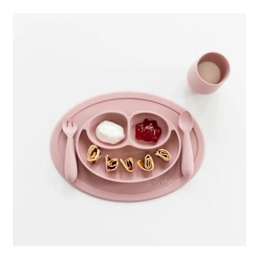 Mini Feeding Set for Toddlers (Mat, Spoon & Fork) - Blush