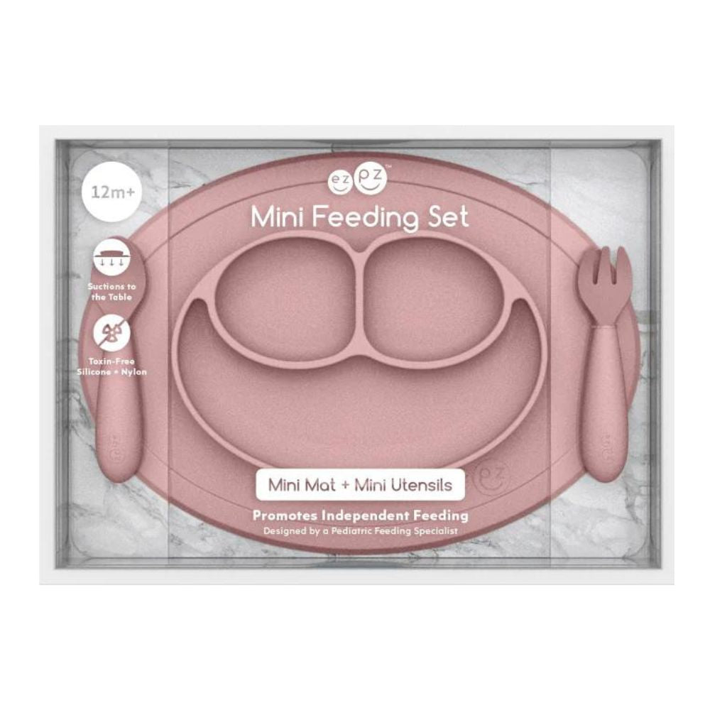 Mini Feeding Set for Toddlers (Mat, Spoon & Fork) - Blush